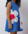 Blue Floral Pom Pom Dress
