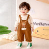 Cream Baseball Bear Dungaree With Tshirt