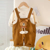 Cream Baseball Bear Dungaree With Tshirt