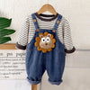 Spongy Lion Dungaree With Grey Stripes T-Shirt