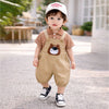 Brown Stripes Tee With Khakhi Bear Dungaree