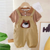 Brown Stripes Tee With Khakhi Bear Dungaree