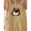 Brown Stripes Tee With Khakhi Bear Dungaree