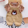 Brown Stripes Tee With Khakhi Bear Dungaree