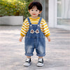 Mustard Madted Dungaree With Stripes T-Shirt
