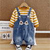Mustard Madted Dungaree With Stripes T-Shirt