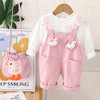 Pastel Pink Duck Dungaree With Frill T-Shirt And Matching Sling Bag