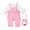 Pastel Pink Duck Dungaree With Frill T-Shirt And Matching Sling Bag