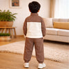 Brown Crew Neck 3D Lion Fleece Winter Tracksuit