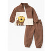 Brown Crew Neck 3D Lion Fleece Winter Tracksuit