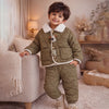 Brown Quilted Puffer Winter Jacket With Pants Co-Ords Set