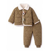 Brown Quilted Puffer Winter Jacket With Pants Co-Ords Set