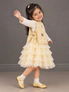 Light Green Kitty Knitted Vest & White-Yellow Ruffle Frock Winterwear 2 Pcs Set for Girls