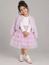 Pink Pearl & Silver Bow Cardigan & White-Pink Ruffle Frock, Winterwear 2 Pcs Set for Girls