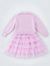 Pink Pearl & Silver Bow Cardigan & White-Pink Ruffle Frock, Winterwear 2 Pcs Set for Girls