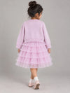 Pink Pearl & Silver Bow Cardigan & White-Pink Ruffle Frock, Winterwear 2 Pcs Set for Girls