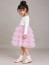 Pink Pearl & Silver Bow Cardigan & White-Pink Ruffle Frock, Winterwear 2 Pcs Set for Girls