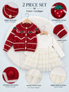 Red Strawberry Cardigan & White-Ivory Ruffle Frock, Winterwear 2 Pcs Set for Girls