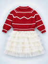 Red Strawberry Cardigan & White-Ivory Ruffle Frock, Winterwear 2 Pcs Set for Girls