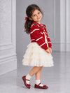 Red Strawberry Cardigan & White-Ivory Ruffle Frock, Winterwear 2 Pcs Set for Girls