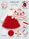 White Strawberry Cardigan & White-Red Ruffle Frock, Winterwear 2 Pcs Set for Girls