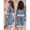 Frills & Bows Denim Jacket With Pants Co-Ord Set