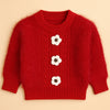 2 Pcs Red 3 Flower Sweater Top & Flare Pant