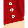 2 Pcs Red 3 Flower Sweater Top & Flare Pant