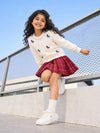 Ivory Horse Cardigan & Maroon Checked Skirt, Winterwear, 2 Pcs Set for Girls
