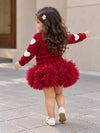 Maroon Heart & Bow Sweater with Fluffy Ruffle Skirt, Winterwear, 2 Pcs Set for Girls