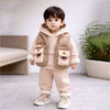 3 Pcs Winter Set | Beige Brown Paw, Hoodie, Tshirt & Pants