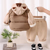 3 Pcs Winter Set | Beige Brown Paw, Hoodie, Tshirt & Pants