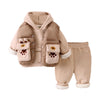 3 Pcs Winter Set | Beige Brown Paw, Hoodie, Tshirt & Pants