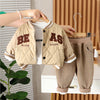 3 Pcs Set | Beige Beas Puffer Quilted Jacket, With T-Shirt & Pants