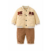 3 Pcs Set | Beige Beas Puffer Quilted Jacket, With T-Shirt & Pants