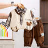 3 Pcs Set | Beige Teddy Knitted Vest, Checkered Shirt & Pants