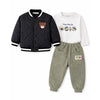3 Pcs Set | Black Bear Quilted Jacket, T-Shirt & Pants Set