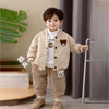 3 Pcs Set | Brown Bear Quilted Jacket, T-Shirt & Pants Set