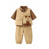 3 Pcs Set | Brown Happy Ted Vest, Brown Stripes Shirt, Pants Set