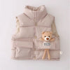 3 Pcs Set | Cream Long Ted Hoodie, Sleeveless Puffer Jacket With Pants