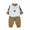 3 Pcs Set | Ivory Knit Vest, Checkered Shirt & Pants Set