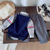 3 Pcs Set | Navy Elephant Sweater, Stripes Shirt & Pants Set