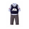 3 Pcs Set | Navy Elephant Sweater, Stripes Shirt & Pants Set
