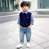 3 Pcs Set | Navy Horse Blue Sweater Vest, Checkered Shirt & Denims Set