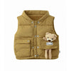 3 Pcs Set | Olive Long Ted Hoodie, Sleeveless Puffer Jacket With Pants