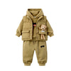 3 Pcs Set | Olive Long Ted Hoodie, Sleeveless Puffer Jacket With Pants