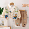 3 Pcs Set | Plane & Sun Shirt, Ted Cardigan & Pants Set