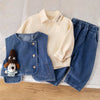 3 Pcs Set | Side Buttoned Denim Vest With Shirt & Matching Denim Pants