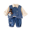 3 Pcs Set | Side Buttoned Denim Vest With Shirt & Matching Denim Pants
