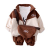 3 Pcs Set | Brown & Cream Tracksuit With And Matching Sling Bag